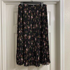 Vince Camuto Women's Black Floral Pleated Skirt, Size Large